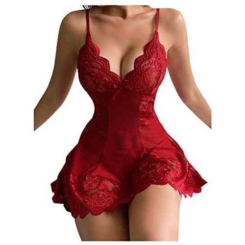 Babydoll Lingerie for Women Sexy Lace Chemise See Through Slutty Lingeris V Neck Nightwear Sheer Wedding Nightie