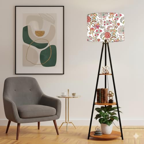 Image of Rellon Floor Lamp with 3 Storage Shelves, Metal FloorLamp for Living Room Standing Home Decoration FloorLamp Shade Reading for,Office,Kitchen,Bedroom (A6)