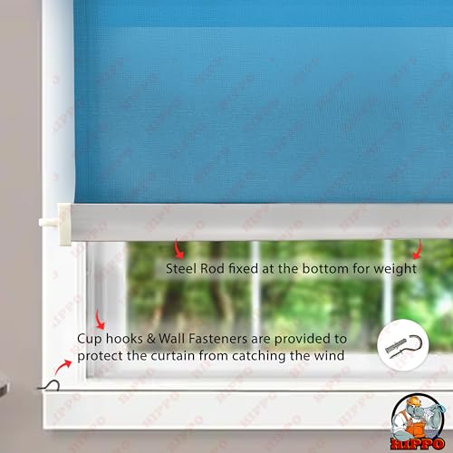 Image of HIPPO 180 GSM HDPE Outdoor Balcony Roller Blind with UV & Dust Protection- Smooth Corded Roll-Up & Down System, Light Filtering Shade for Balcony & Garden Use (Greece-Blues, 3FTX8FT)