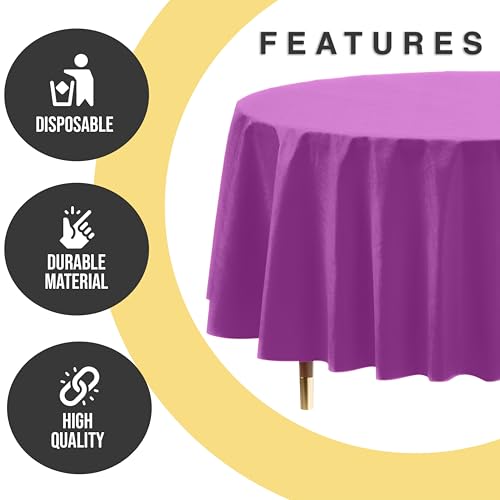 Image of Exquisite 66% Thicker Premium Magenta Round Tablecloth 0.5 Mil 24 Pack Plastic Table Cloth Disposable 84 Inch Round Plastic Tablecloth Won't Tear Easily Like Cheap Thin Brands