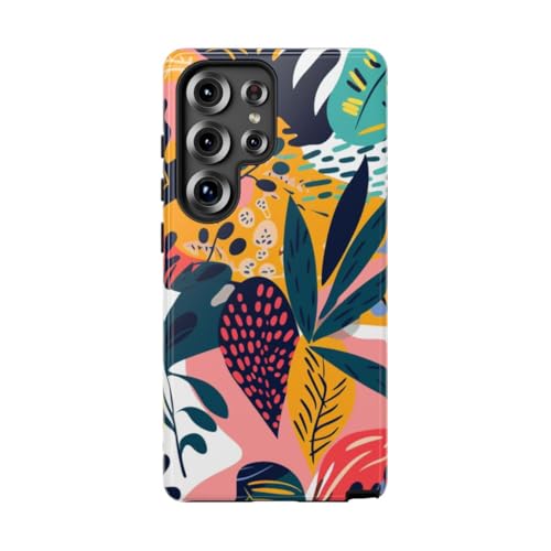 Coque Samsung S25 Ultra feuilles tropicales multicolore rigide brillante