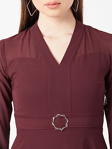 Image of Miss Chase Women's Round Neck Sleeveless Polyester Ruffled Knee- Length Dress