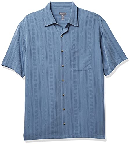 Van Heusen Men's Big & Tall Big Air Short Sleeve Button Down Poly Rayon Stripe Shirt, Forever Blue, Xx-Large Tall #TOP10