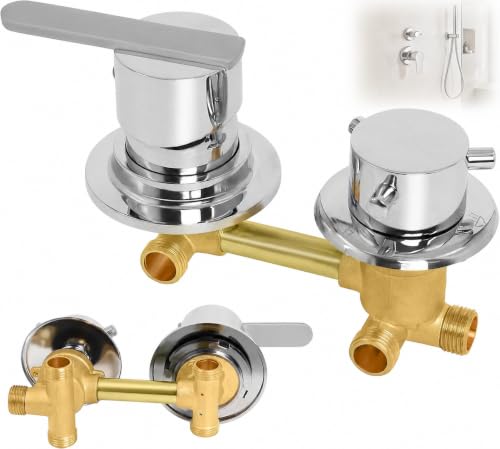 Mitigeur Termostático de Ducha 3 Vías, Grifo de Cabina de Ducha en Latón Cromado, Entrada G1/2, Distancia 10 cm, Cartucho Cerámico, Control Preciso de Temperatura