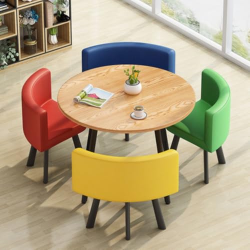 Image of Round Faux Marble Reception Table and Chairs Set, Dining Table Set for 4, Space Saving Reception Desk for Home and Apartment, Office, Conference Room, Lounge