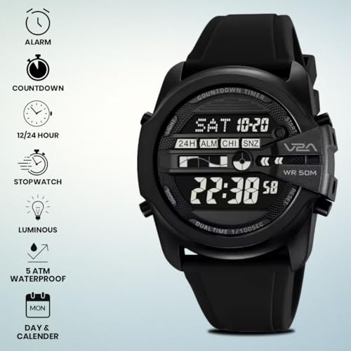 Image of V2A DIGITRON-TERRAX 2942 Digital Watch for Men | Industrial Shield Design with Oversized Digital Display | Urban Sports Everyday Watch with Countdown Timer, Alarm & 50M Water Resistance