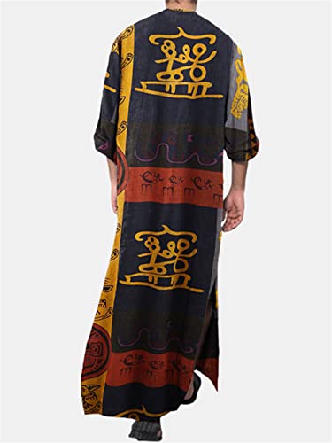 Islamic Jubba Thobe Muslim Men Robe Casual Loose Ancient Script Elephant Print Ethnic Arabic Long Sleeve One Piece Kaftan4