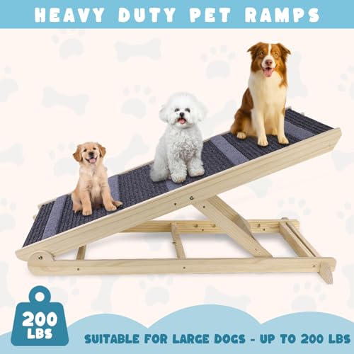 Dog Ramp for Bed, 6 Adjustable Height from 13.8" to 25.6", Folding Portable Wooden Pet Ramp for Small Dogs - Non-Slip High Traction Dog Ramp for High Bed Couch and Car Up to 200lbs - Image 4