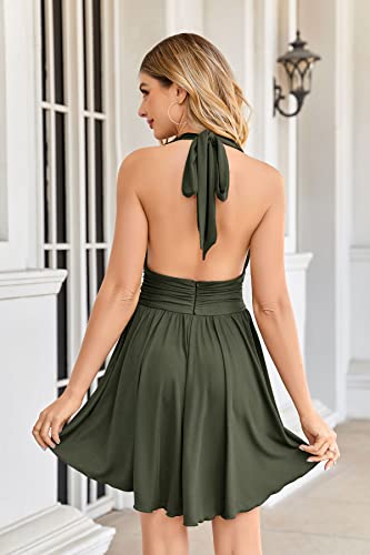 Image of Heysolo Women's Halter Deep V Neck Mini Dress Summer Backless Sleeveless Sexy Party Club Cocktail Dresses