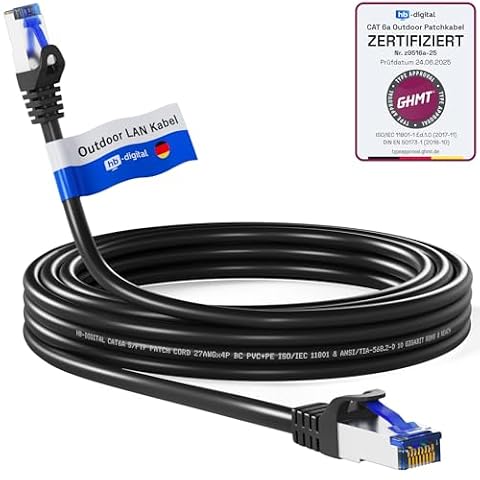 HB-DIGITAL Kabel sieciowy CAT 6a Outdoor LAN, kabel krosowy IP66 - certyfikat GHMT - RJ45 Ethernet S/FTP PiMF 10 Gbit/s AWG 27/7, do użytku na zewnątrz i wewnątrz, wodoszczelny, czarny
