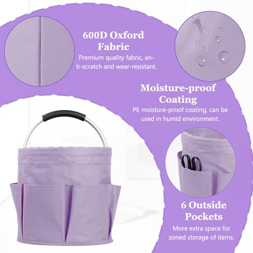 Image of 2Pcs 17L Collapsible Cleaning Supplies Caddy with Handle for Travel, Purple