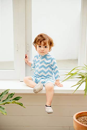 Image of VAENAIT BABY Zip & Snap Rash Guard Swimsuit, UPF 50+ One-Piece Long Sleeve Swimwear, Quick Dry Infant Beach Suit for 0~2T