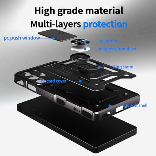Image of Casodon Shockproof Back Case Cover for Poco X8 Pro 5G, Shockproof Poco X8 Pro Back Cover, Ring Case with Kickstand and Camera Protection Shutter - Black