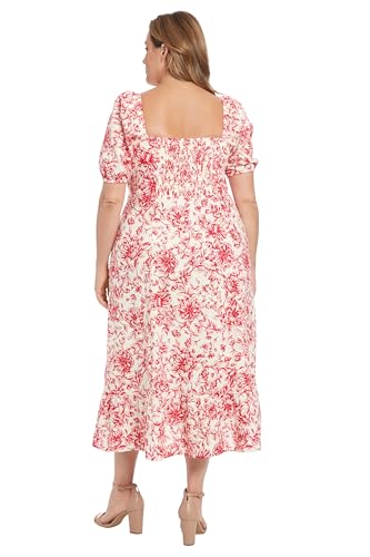 Image of London Times Womens Square Neck Smocked Back Linen Blend Flattering Versatile Spring Summer Garden Party