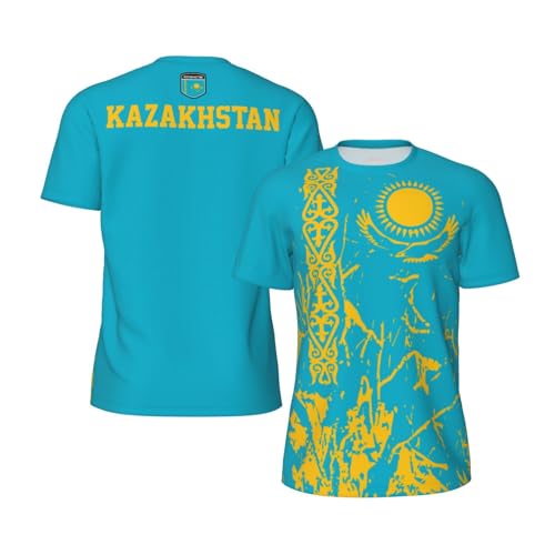 YiiLi Kazakhstan Flag Grain Sports Mesh T-Shirt Retro