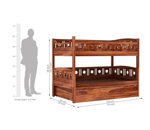 Image of RECTART Sheesham Wood Bunk Bed | Wooden Double Bed Bed Furniture for Bedroom | Living Room | Home (BunnyBed, Honey)