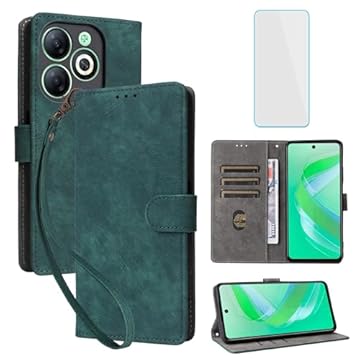 IUQXU Capa para celular Infinix Smart 8 HD/Infinix Smart 8 com protetor de tela [bloqueio RFID] Capa de celular de couro flip com suporte para cartão feminino X6525 para Infinix Smart8 HD verde