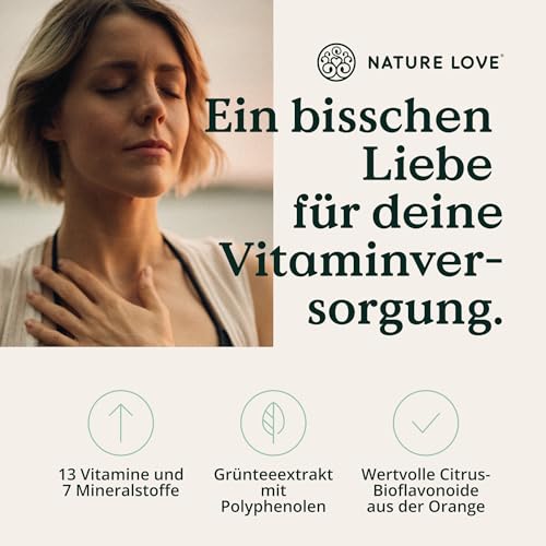 Nature Love Multivitamin Komplex – 180 vegane Kapseln – Vitamine A-Z & Mineralstoffe – mit Grünteeextrakt und Citrus-Bioflavonoiden – hochdosiert und mit Bioaktiv-Formen – laborgeprüft – Bild 3