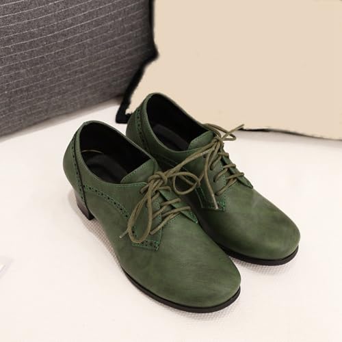 Women's Lace Up Wingtip Oxfords Pumps Block Mid Heel Round Toe Perforated Vintage Brogues Dress Shoes3
