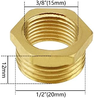 PLCatis Brass BSP Reducer Bushing Connector 4-Pack 1/2" (20mm) Male x 3/8" (15mm) Female No Leaks Hex Hose Pipe Fittings Brass Reducing Bush Adaptor for Reducing Entry Size of Conduit