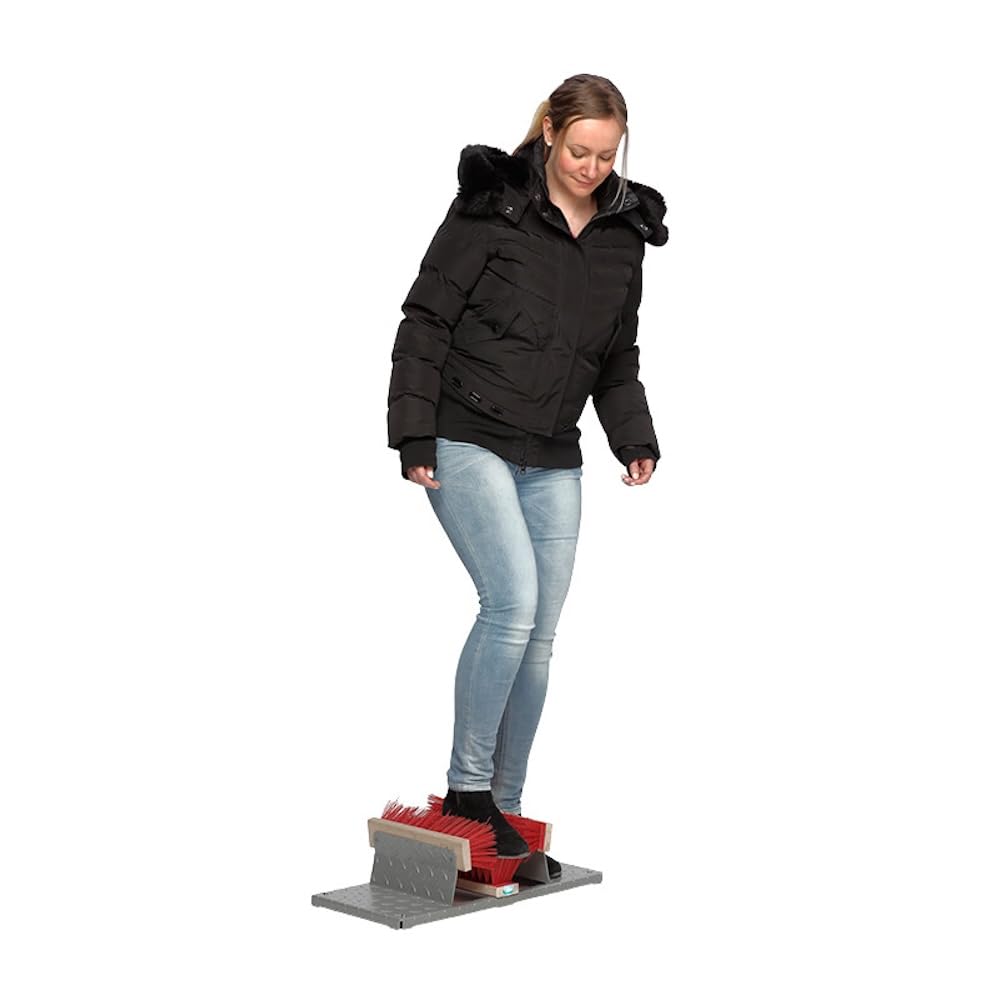 PROREGAL Robuster Schuhreiniger mit Bürsten & 4 Füßen | HxBxT 17x59x29cm | Stahl | Feuerverzinkt | Schuhputzer Schuhabstreifer