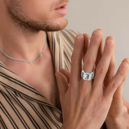 Personalized Signet Rings for Men Women Engraved Ring Custom Initial Rings Mens Ring Customized Memorial Gifts for Father Husband Boyfriend Teacher2