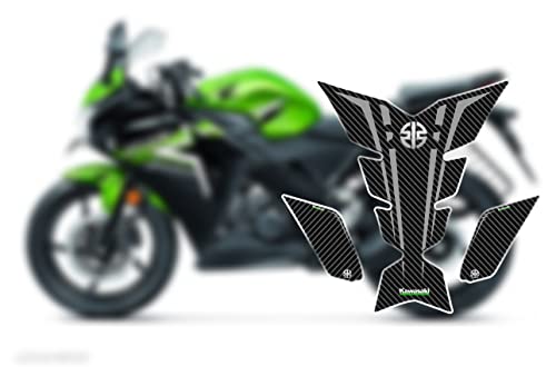 Image of 3D Embossed Bike Racing Tank Pad /Tank Sticker with SIDEPADS for Brand Specific Bikes (BKTPSIDVAR) (Kawaski)