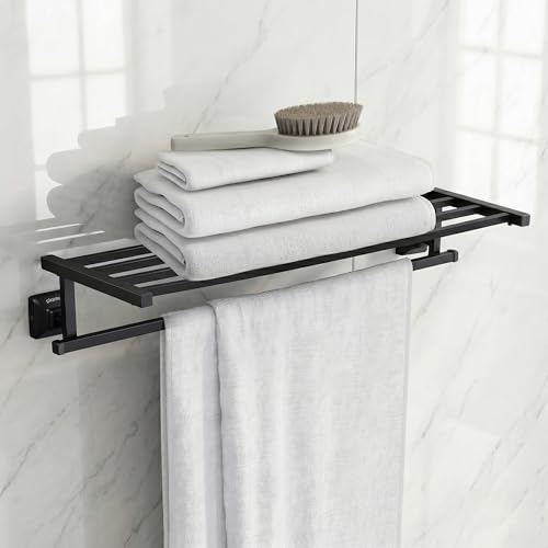 Plantex 304 Grade Stainless Steel 24-inch Bathroom Towel Hanger/Towel Rack/Towel Stand/Holder/Bathroom Accessories - Squaro (Black)