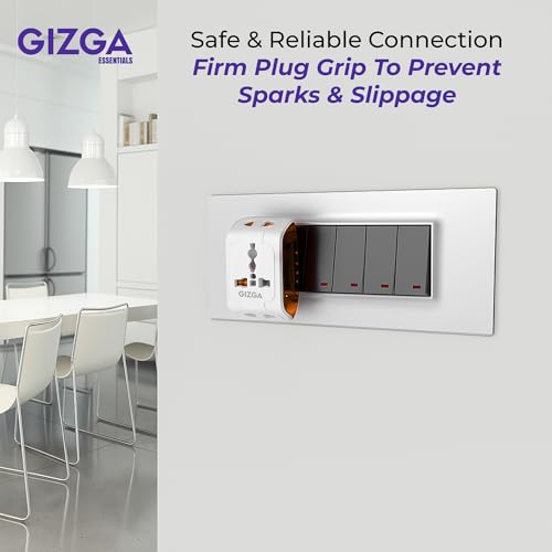 Image of Gizga Essentials 3 Pin Multi Plug Socket | Universal Travel Adaptor with Multiple Charging Ports, 6A Support, Compact Design | for Laptop, Smartphone, Hair Dryer, Iron