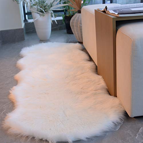 Coumore Ultra Soft Faux Sheepskin Fur Rug White Fluffy Area Rugs Chair Couch Cover Fuzzy Rug For Bedroom Bedside Floor Sofa Living Room, 2X6 Feet White #TOP5