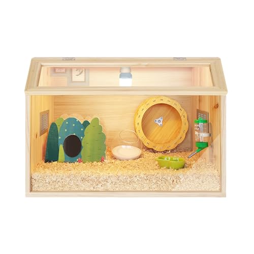 ハムスターケージ 木製 小動物ペット用のパノラマ透明ハリネズミ ケージ、(60x40x40CM)、前面透明パネルが全開で掃除しやすい 、通気口付き,ハムスター、リス、モルモット、ウサギ、ヘビ、カメレオン、トカゲ、ハリネズミに適しています-小さな森
