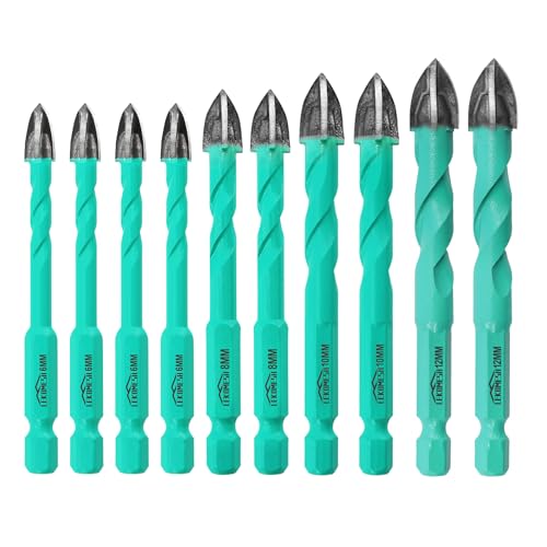 LEKOMESH Punte per Gres Porcellanato - Set 10 Pezzi Punte Trapano Diamantate 6mm*4+8/10/12mm per Legno, Plastica, Muratura, Attacco Esagonale a Cambio Rapido