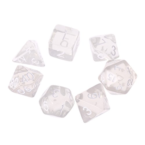 Buzhi 7Pack of Transparent Color D4 D6 D8 D10 D12 D20 Polyhedral Dice for Dungeons and Dragons DND RPG MTG Table Games P
