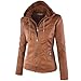 Newbestyle Damenjacke mit Kapuze, Kunstleder, Motorrad-Stil, braun, 38