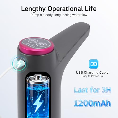Wasserflaschen Pumpe, Elektrischer Wasserspender,USB-Lade Automatische Trinkwasserpumpe, 5 Gallonen Wasserflaschen Pumpe,mit 2 frei zu schneidenden Schläuchen, für Home Camping Office Küchen Schule