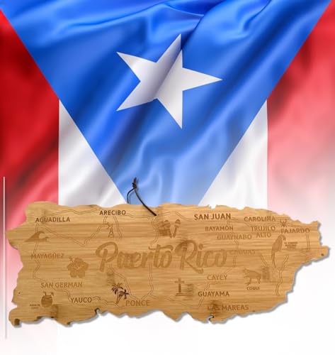 Puerto Rico Shaped 100% Bamboo Cutting Board and Decorative Unique Puerto Rican Shape Display Tray - Show Your Island Boricua Love at Every Event ! (Puerto Rico Decor)
