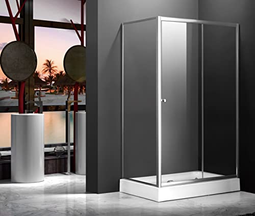 Mampara de Ducha Rectangular 70X90CM QATAR Cristal FILM de Seguridad 5MM Puerta Corredera 1 Hoja Cierre Magnético Cover