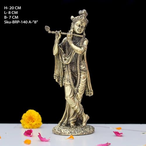 Image of INDICAST Brass 8 inch Lord Krishna Statue | Handcrafted Standing Krishna Murti Hindu God Idol Figurine Perfect for Decoration Puja & Gifting Purpose Sculpture (Weight- 420gm)