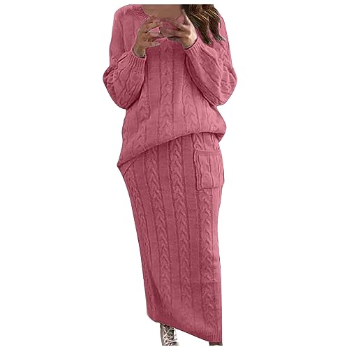 Firzero Womens Fall Outfits 2 Piece Sweater Set Rib Knit Long Sleeve Top Maxi Bodycon Skirt Casual Loose Fit Knit Dress 2024