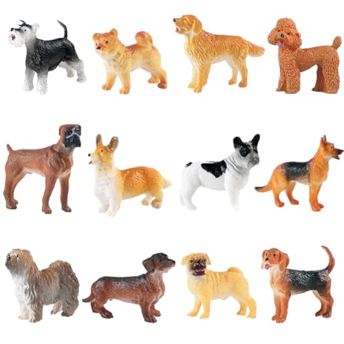 SiSfeL 12Pcs Figurines de Chien, Figurines d'animaux Réalistes, Décoration de Gâteau pour Petit Chien, Cadeau de Fête d'anniversaire de Gâteau pour Enfants