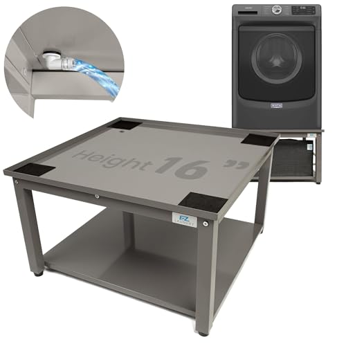 Washer and Dryer Pedestal - 28' W, 16' H, Gray Steel Universal Fit with Major Brands, Leak-Proof Laundry Pedestal with Drain Pan & Hose, Washer and Dryer Stand for Back Pain Relief, 800 lbs Capacity
