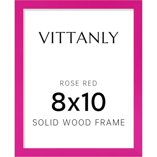 Vittanly 8x10 Picture Frame, Solid Wood Frame with Plexiglass, Rose Red