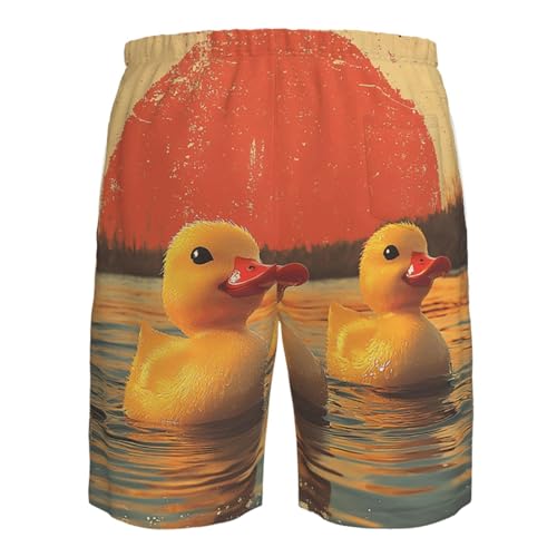 Men's Swim Trunks Quick Dry Beach Board Shorts Bathing Suits - Cute Yellow Rubber Ducks Retro4