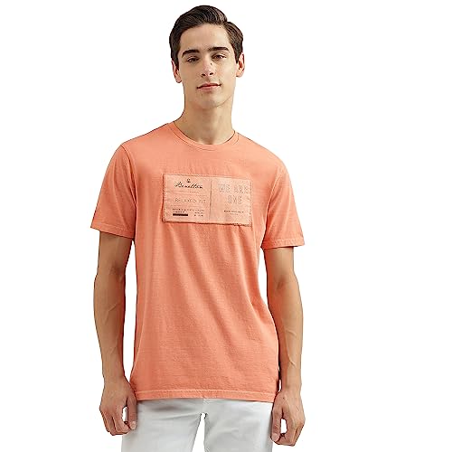 Image of UNITED COLORS OF BENETTON Men's Cotton Applique Crew Neck Relaxed Fit T-Shirt