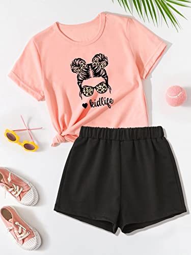 Kid Toddler Girl Clothes Summer Ruffle Sleeve Figure Graphic Tee Shirt + Shorts Summer Outfits Set4