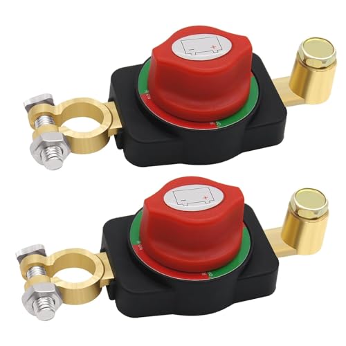 2-Pack Heavy Duty Battery Disconnect Switch 12V-48V (Top Post/Negative Terminal) – Manual Kill Switch for Car, Truck, RV, Boat & Marine – Pure Copper Rotary Shut Off with On/Off Power Cut Protection