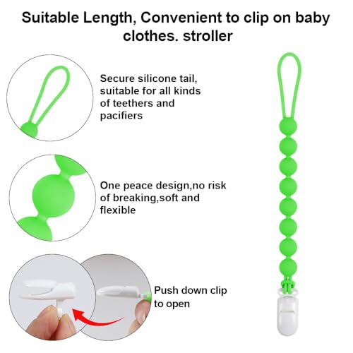 Image of Baby Food Grade Silicone Teether Toy with Pacifier Clip Holder,Teething Toys Gift Set for 3 Months+ Boys and Girls,Freezer Safe,BPA Free. (Avocado)