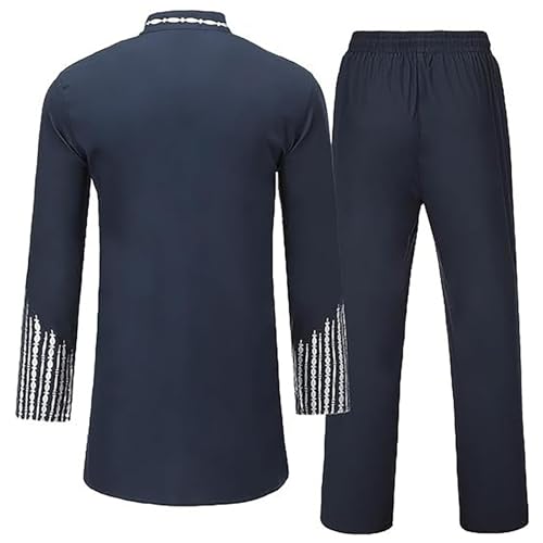 Muslim Clothes for Men 2 Piece Set Mens Casual Long Sleeve Kaftan Thobe Henley Shirts + Pants Muslim Gown Shirt Set3