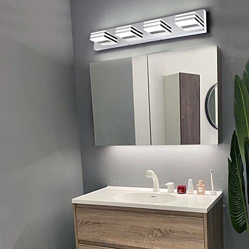 Image of LED Vanity Lights for Bathroom 4 Light Bathroom Lamp over Vanity 27Inch Bathoom Mirror Light Fixtures Modern Bath Bar Lighting Chrome Vanity Lighting Fixtures 24W Restroom Light Fixture 6000K