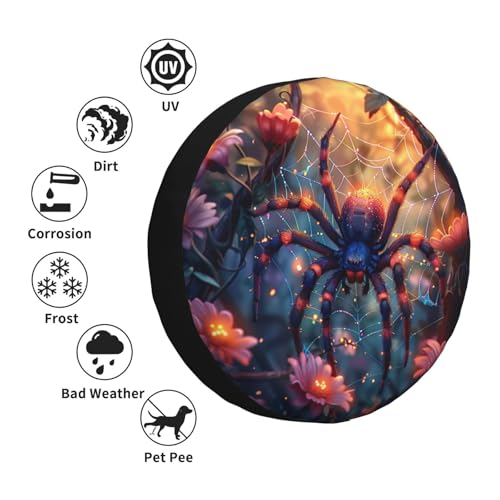Image of Halloween Spare Tire Cover Spider with Flower Tire Cover Universal Wheel Protectors Wheel Covers for Rv Camper Travel Trailer SUV Truck 16 Inch